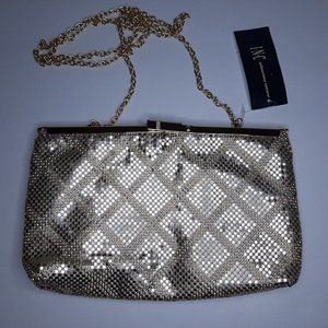 NEW INC Gold Chain Crossbody Clutch Bag Metal NWT